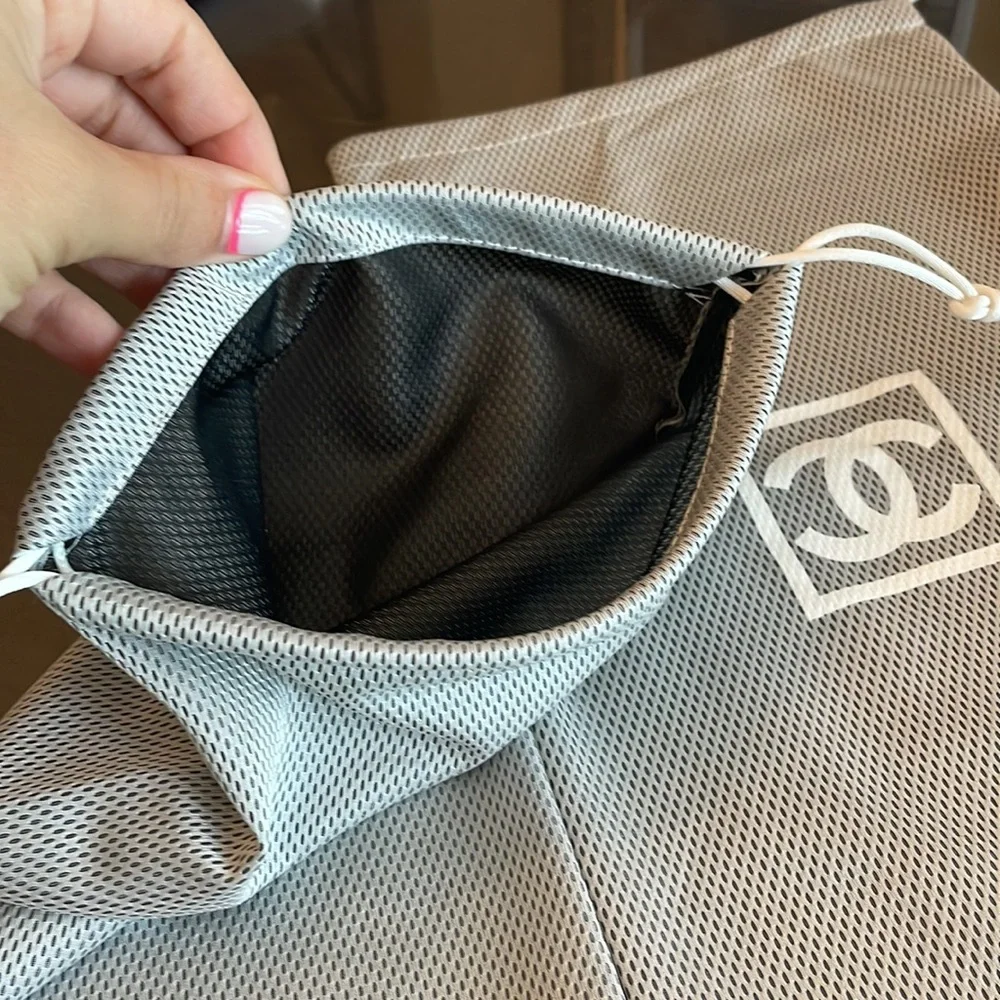 CHANEL Gray and White Mesh Drawstring Dust Bags - Pair
